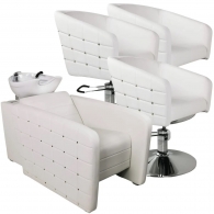 Парикмахерский комплект "Гламрок", Белый, Золотые пукли, 3 кресла гидравлика диск, 1 мойка средняя белая раковина